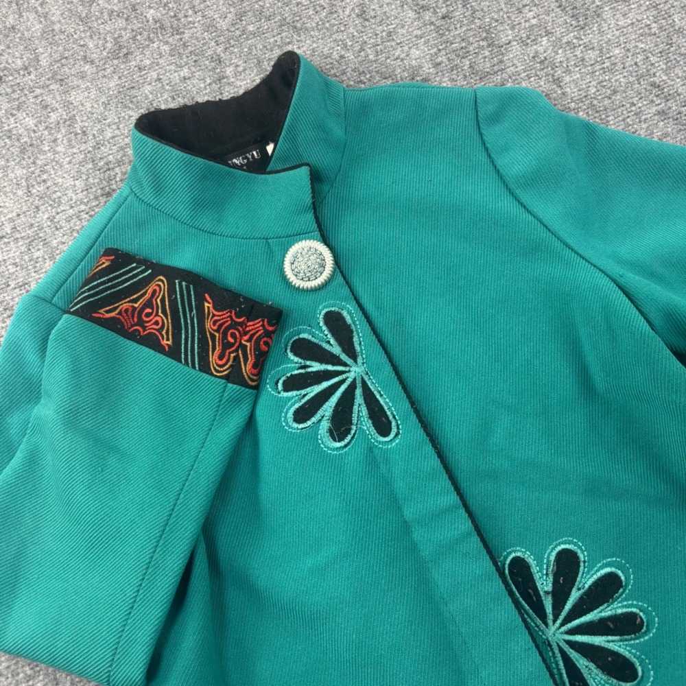 Jinlingyu Mandarin Collar Jacket Large Teal Green Embroidered Tang Suit Women's